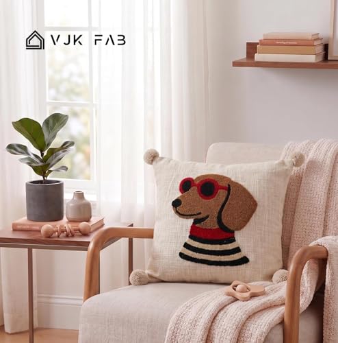 Image of Cotton Fabric Embroidered Cool Pubby /Dog Cushion Cover for Sofa Set /Diwan Beds 16 x 16 Inches or 40x40 cms Cushion Covers, Sofa Throw Pillow Cover only, Set of 1 Pc