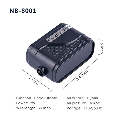 Carefree Fish Aquarium Air Pump 2W Super Quiet and Power Fish Tank Bubbler Bubble Stone Accessories