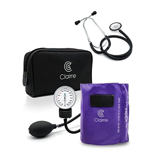Clairre Professional Sphygmomanometer Manual Blood Pressure Cuff and Stethoscope Kit for Nurses/Doctors/Nursing Students, Carrying Case Included, Universal Cuff Size: 9-16 inch (Purple)