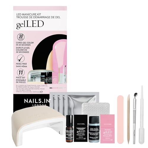 Nails.INC GelLED UV/LED Gel Nail Polish Manicure Starter Kit, Beginner Friendly, Art Manicure Salon At Home, LED Lamp, Pink Nail Polish, Manicure Tools, Primer, Base & Topcoat, Hema Free, 32 Pieces