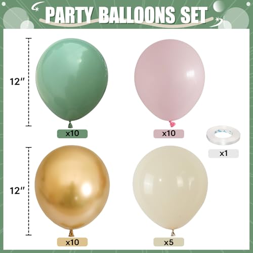 Image of Pink and Green Balloons, 12 Inch Sage Green and Light Pink Gold White Balloons for Easter Birthday Bridal Shower Baby in Bloom Baby Shower Decorations