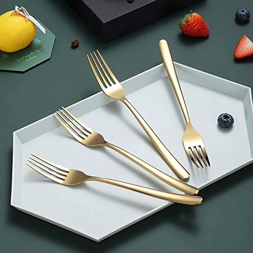 Image of Dinner Forks Food Grade Stainless Steel Silverware Forks,Table Forks,Flatware Forks Mirror Finish & Dishwasher Safe,Use for Home,Kitchen or Restaurant (Gold, Set of 8)