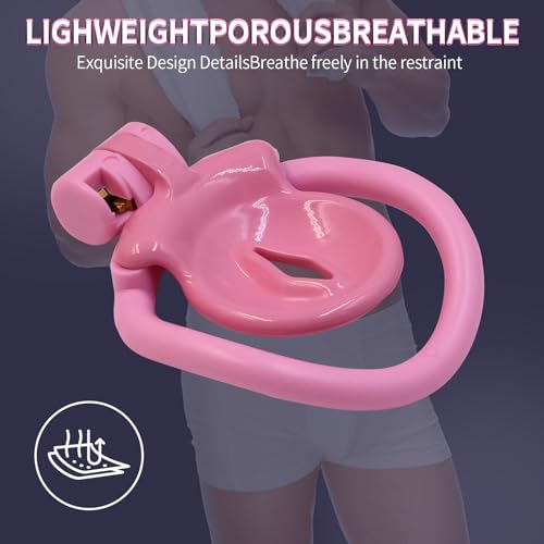 Image of 3D Printed Lightweight Pink Cage Male Chastity Devices Lock 4 Rings Virginity for Sissy Men