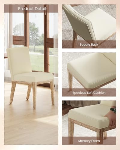 Image of Dining Chairs Set of 6, Modern Fabric Upholstered Dining Room Chair, Farmhouse Kitchen Chair for Restaurant Living Room, Beige