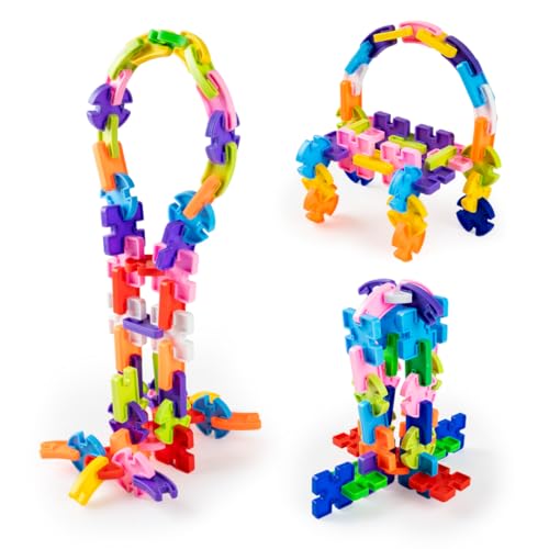 Image of RATNA'S Build-N-Play Construction Set, 160 Colorful Interlocking Pieces, Creative Learning STEM Toy to Make Multiple Structures & Objects, Educational Building Blocks for Kids 3+ Years