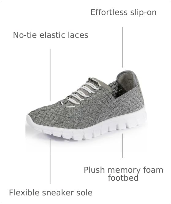 Image of Zee Alexis Women's Danielle Sneakers | Breathable Lightweight Flexible Casual Comfortable Slip-On No-Tie Elastic Laces Woven Shoes