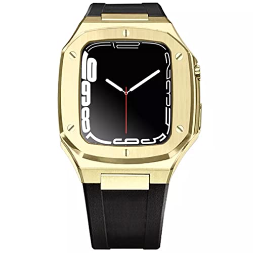 Case Band Stainless Case Silicone Rubber Belt Compatible with Apple Watch band 44mm, Silicone Rubber Strap for iWatch Series 6 5 4 SE (44mm, Gold)