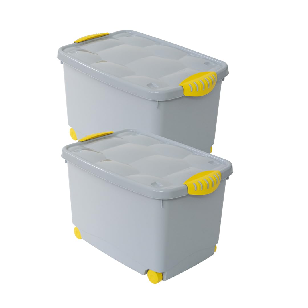 MAURY'S Set 2 Mehrzweckbehälter mit Rädern und Deckel, grau, 55 l, 60 x 40 x 36 cm, Werkzeug, Werkzeuge und andere Garage-Ausrüstung. (Set 2 mit grauen Rädern (60 x 40 x 36 cm)