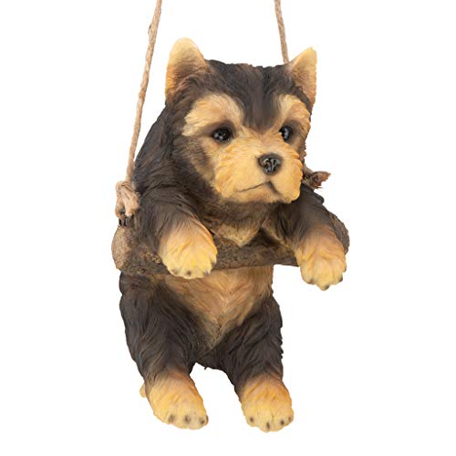 Design Toscano Yorkie Puppy on a Perch Hanging Dog Sculpture