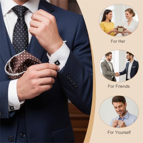 12 Pcs Mancornas para Hombre Tonos Clásicos Plata Negro miniatura 4