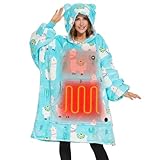 THREE POODLE Heated Wearable Blanket Hoodie, Oversized Sherpa Electric Hoodie Blanket, Gifts for Women(Battery Not Included)
