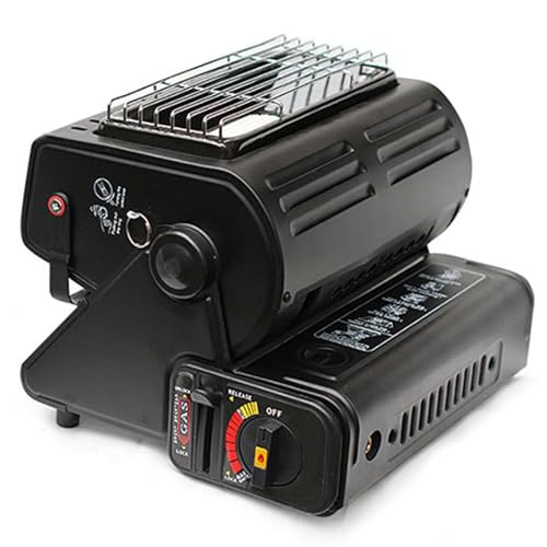QUTBAG Portable Gas Heater, Mini Outdoor Camping Heating Stove with Temperature Adjustable, 2 in 1 Butane Burner Warmer with Handle, for Camping, Hiking, Fishing, Skiing Trips black
