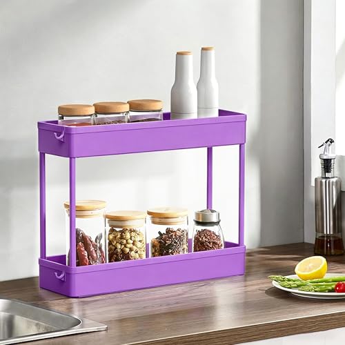 Image of SPACELEAD 2-piece Set Slim Storage Cart 3 Tier,Bathroom Organizer Rolling Utility,Mobile Shelving Unit Slide Out for Office, Kitchen, Laundry Room & Narrow Places