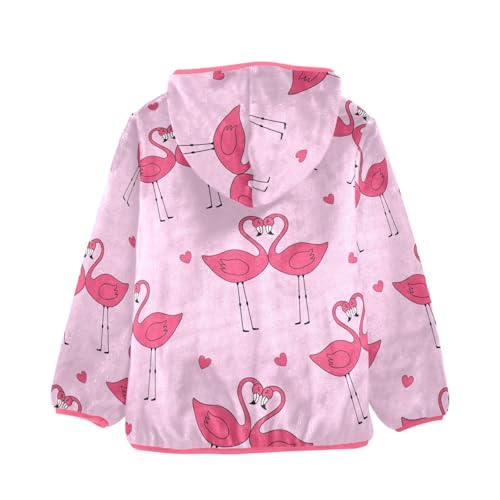 OTVEE Two Pink Flamingos Valentine Kids Hoodie Jacket Fall Spring Full Zip Warm Outwear Coat2