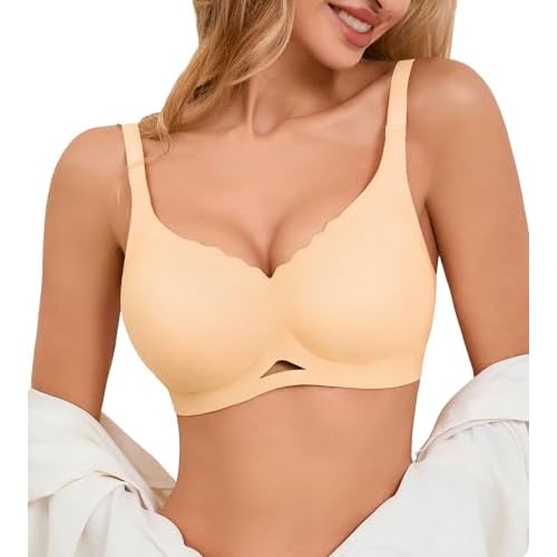 Bras for Women No Underwire - Womens Seamless Bralette Push Up Comfortable Full Coverage Padded Sleep Everyday Bra Nude Medium