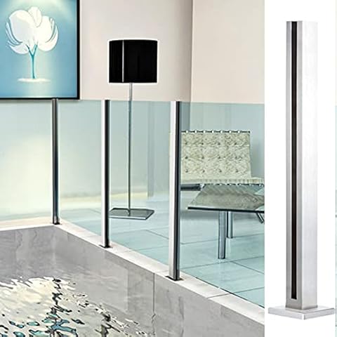 Staircase Base Rail for Glass Panels, Outdoor Indoor Silver Landing Fence for Stair/ Landing/ Entryway Gate, Stainless Steel Square Clear View Panels System Post, Villa/ House Clear View Base Rail Cover
