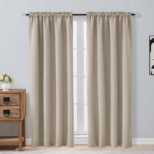 Image of Blackout Curtains for Bedroom 72 Inch Length 2 Panels Set, Thermal Insulated Curtains for Nursery Room, Rod Pocket Window Drapes for Patio French Door Front Door, 2x40Wx72L, Biscotti Beige