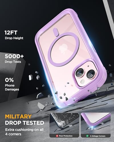 Image of Miracase Glass Series for iPhone 15 Case [Compatible with MagSafe] Full-Body Magnetic Bumper Case with Built-in 9H Tempered Glass Screen Protector + Camera Lens Protector, Light Purple