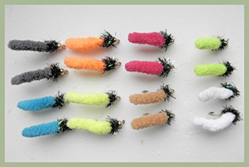 Mop Flies, 16 Mixed Pack Goldhead Fritz Collar Mop Flies, Size 10, Mixed Colours