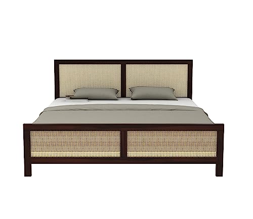 Image of Wooden Queen Size Bed Without Storage - Solid Wood Queen Cot - Cot Akka Bed - Stylish Bedroom Furniture (Queen, Aelina,Walnut Finish)