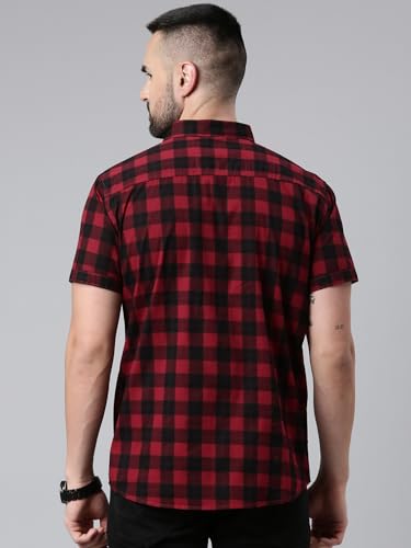 Image of Majestic Man Men Cotton Checkered Half Sleeve Slim Fit Casual Shirt