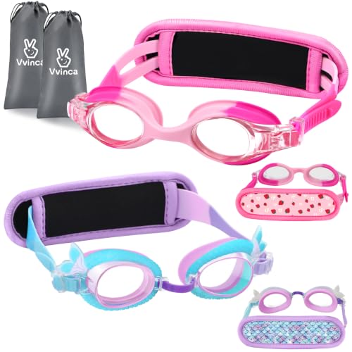 Vvinca Kids Swim Goggles 2-8，Toddler goggles with Fabric Strap No Tangle