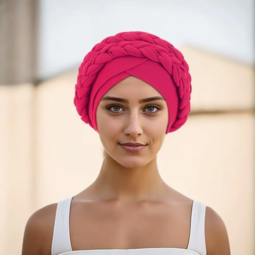 Image of DRESHOW African Women Turban Caps Cotton Beanie Twist Headscarf Pre-Tied Double Twisted Braids Wrap Hat Chemo Cancer Cap
