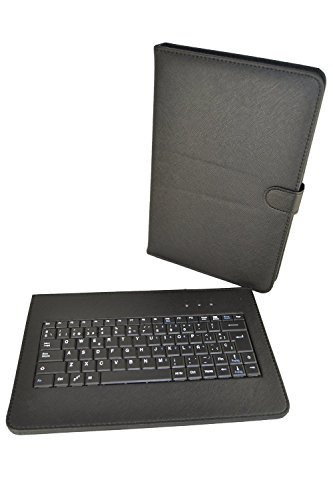 Theoutlettablet® Fall ze zdejmowaną klawiaturą w hiszpańskim (włącznie) do Bq Aquaris M10 / Edison 3 Bq/Wolder Mitab 10.1"/ Woxter 10.1" / Samsung Tab 9.7"/ Samsung Galaxy Tab 10.1" - kolor czarny