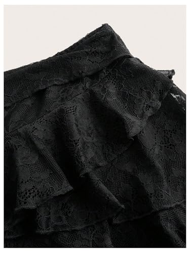 SHENHE Women's Lace Low Rise Y2k Layered Ruffle Tie Bow Mini Skirt Cute Cake Skirt3