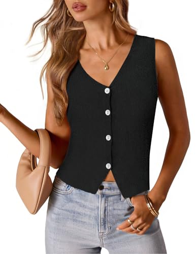 MEROKEETY Women's Sleeveless Sweater Vest 2026 Spring Summer Knit Tank Top Casual V Neck Button...