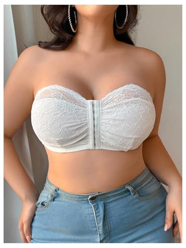 Image of MakeMeChic Women's Plus Size Strapless Bras Front Closure Half Push Up Bra Bandeau Wireless Bralette for Large Bust