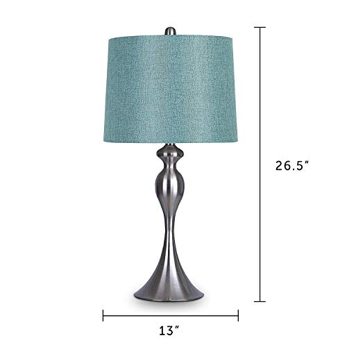 Grandview Gallery Table Lamps With Turquoise Shade, Set Of 2 – Linen And Brushed Nickel 26.5” Table Lamps For Bedside, Dressers And Much More – St90215Ht-(W) #TOP4