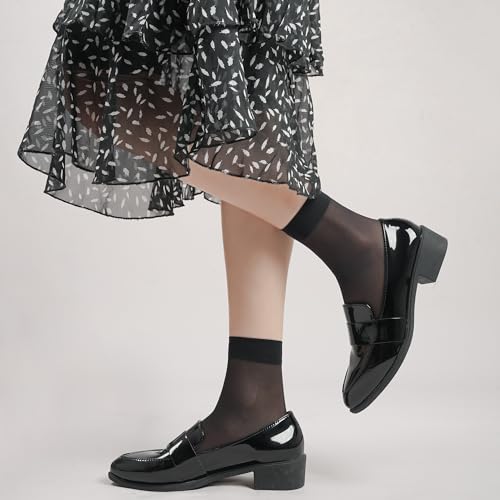 Nylon Socks for Women 10 Pairs, Sheer Thin Ankle Stocking Footies Transparent Silk Dress Socks With Reinforced Toe4