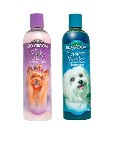 Image of Bio-Groom Dog Shampoo and Conditioner Set - Whitening Shampoo for Dogs, Moisturizing Conditioner for Dry, Itchy, Sensitive Skin - Silk Creme Rinse & Brightening Shampoo, 12 Fl Oz Each (1 Set)