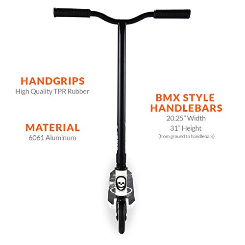Xspec Pro Stunt Kick Trick Scooter w/Strong Aluminum Deck, White & Black w/Skulls