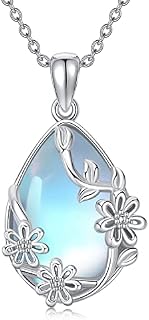 Midir&Etain Moonstone Necklace 925 Sterling Silver Daisy Teardrop Pendant Necklace Dainty Flower Jewellery Valentine's Day Gifts for Women Girlfriend Girls