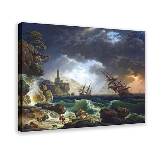 Épave de bateau toile Vernet décoration murale salon cadre 61x91 cm