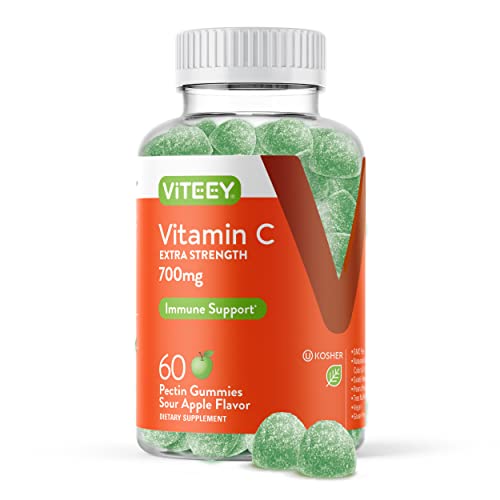 Vitamin C Gummies Extra Strength 700Mg - Immune Support Booster - Good For Adults Teens & Kids - Vegan, Non Gmo, Gelatin Free, Peanut Free, Gluten Free Tasty Chewable Sour Apple Flavored Gummies #TOP14