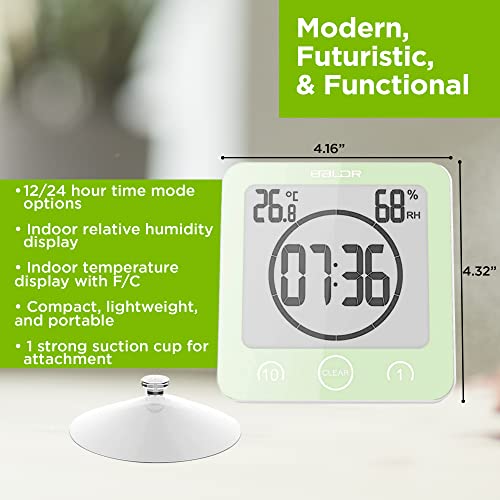 Baldr Digital Shower Clock With Timer - Waterproof Shower Timer For Kids And Adults - Bathroom Clock That Displays Time And Temperature - Battery Operated Digital Clock And Waterproof Timer - Green #TOP3
