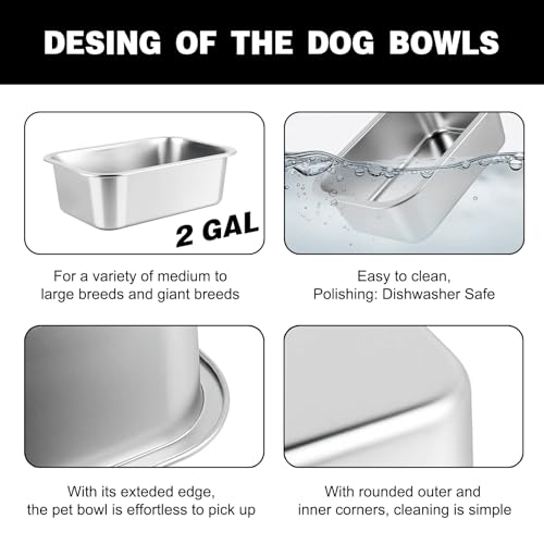 Image of 2 Gallon Elevated Large Dog Water Bowl, 4 Adjustable Height 10.5-15.8'' Raised Stainless Steel Bowl Stand with Anti-Slip Mat for Large Breed, Metal Dog Feeding Station for Relief Joint Pressure