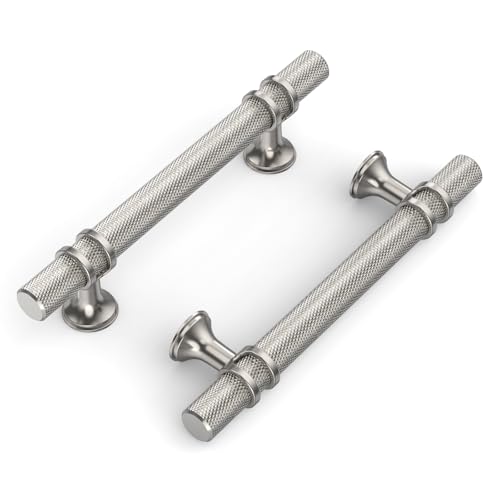 Coinkoly 10 Pack 3-3/4"(96mm) Brushed Nickel Knurled Cabinet Handles Kitchen Satin Nickel Cabinet Pulls Drawer Dresser Hardware for Cupboard Bathroom