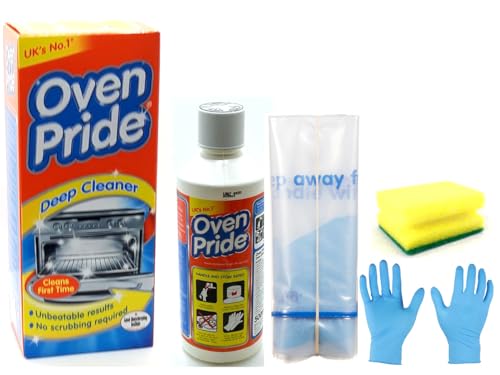 Oven Cleaner (1X 500 ML Bottle) - Oven Pride Complete Oven Cleaning Kit with Large Strong Bag for Rack, Instructions and Safety Gloves Included- Bundled with Scrubbing Sponge
