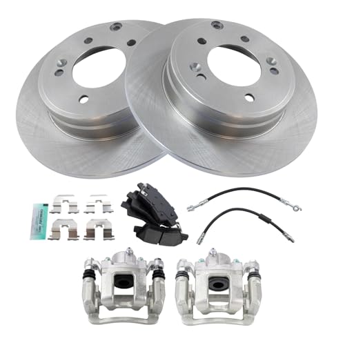 Image of TRQ Rear Brake Pad and Rotor Set Semi Metallic Rotors Calipers Compatible with 2014 Kia Optima