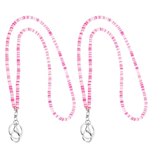 PATIKIL 2pcs Beaded Teacher Lanyard Cute Boho Lanyard Chain Cards Keys Pink