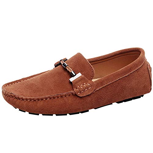 Jamron Herren Elegant Schnalle Halbschuhe Komfort Wildleder Fahrschuhe Stilvoll Mokassin Slippers Hausschuhe Pantoffeln Bräunen SN19020 EU42