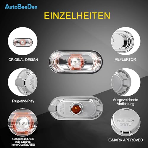 AutoBeeDen Blinker Seitenblinker kompatibel mit VOLKSWAGEN VW, SAET, FORD Galaxy, SKODA Citigo, 1 Stück, Linke Seite = Rechte Seite