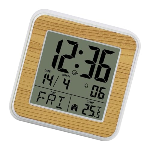 YPREWY Reloj despertador digital portátil con pantalla LCD pequeña, funciona con pilas, fecha, día, temperatura, 12/24 horas, retroiluminación para dormitorio