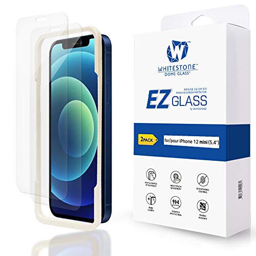 Dome Glass Iphone 12 Mini (5.4") Screen Protector Ez Full Coverage Tempered Glass Shield [Easy Install] By Whitestone For Apple Iphone 12 - Two Pack #TOP16