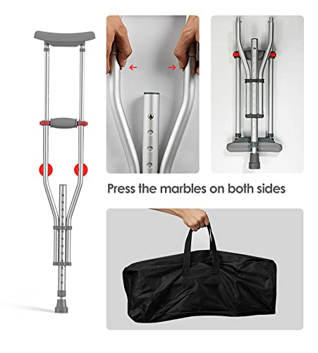2 × muletas dobráveis ​​nas axilas, bengalas ajustáveis ​​com almofadas macias nas axilas e punho er
