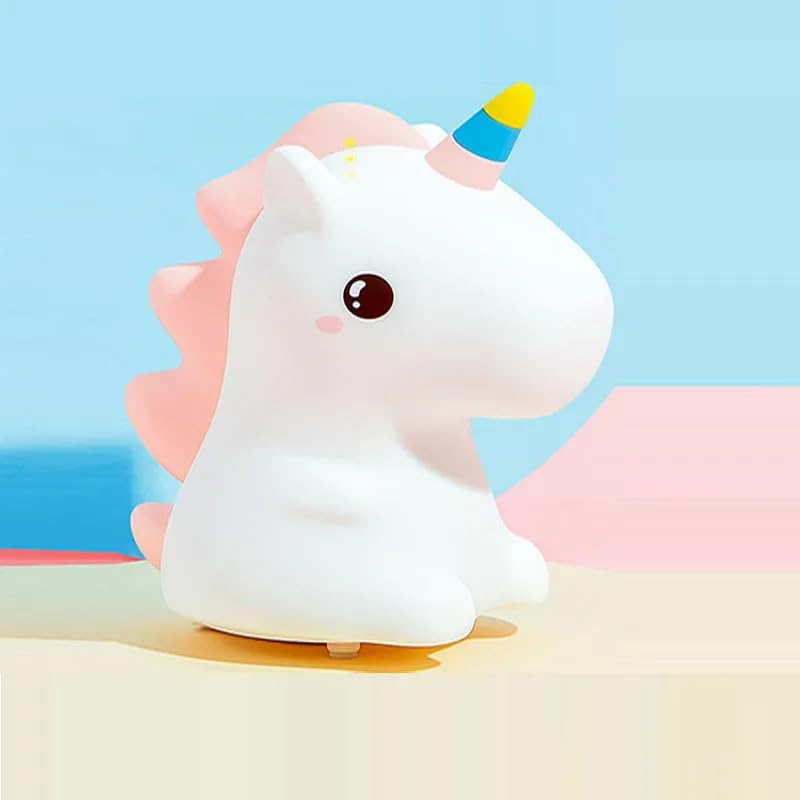 Image of Kiditos Silicone Sitting Unicorn Night Lamp Rechargeable Cute Lamp with 7 Colors Mode Night Lights for Bedroom Nursery and Study Desk Decorative (Unicorn)
